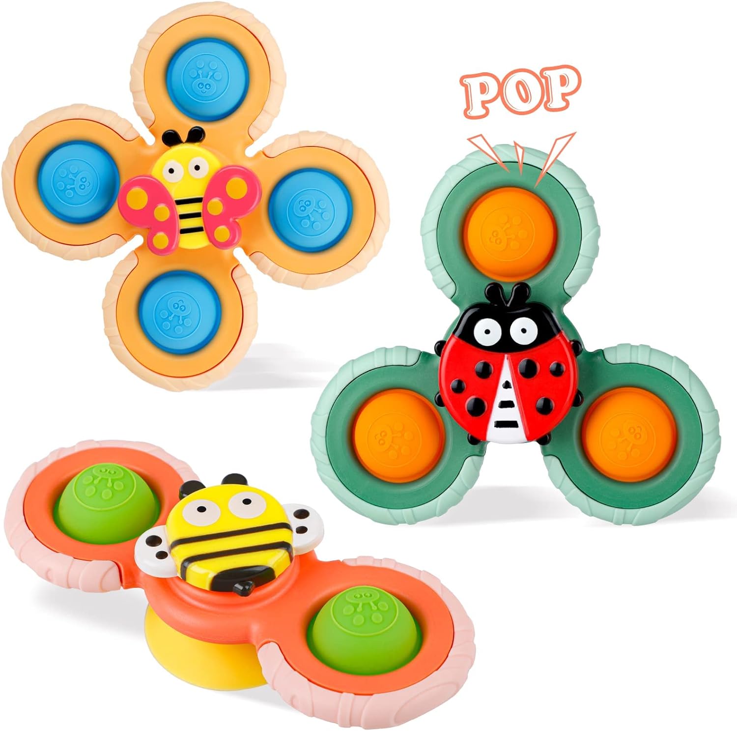 Outgeek Suction Cup Spinner Toys: 3PCS Kids Spinning Top Toys Baby Dimple Toy Sensory Toys Fidget Spinners Suction Cup Babies Bath Toys Gift Toys for Toddlers (Second Edition) (White) - Image 7